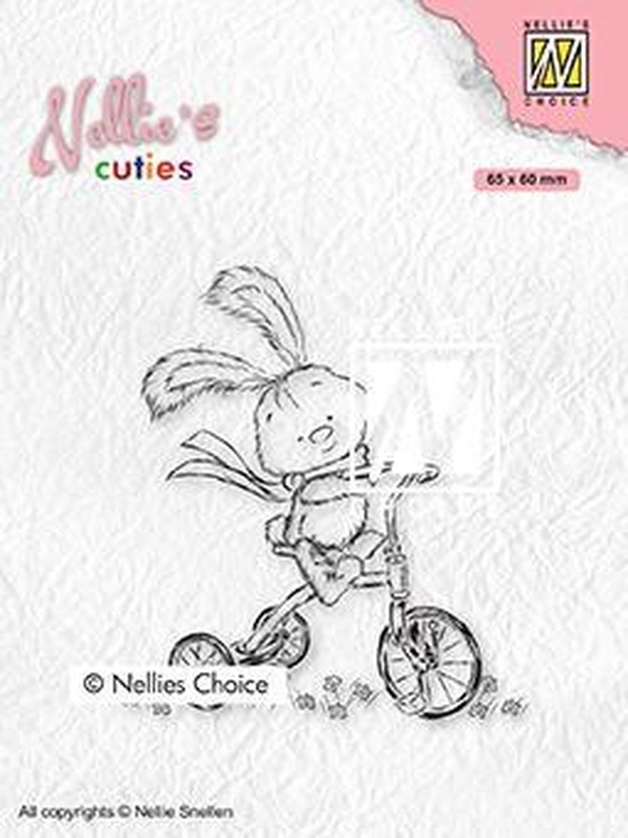 NCCS004 Stempel Nellie Snellen - Nellies Cuties - Clearstamp - konijn of haas op fiets - driewieler - kinderkaart